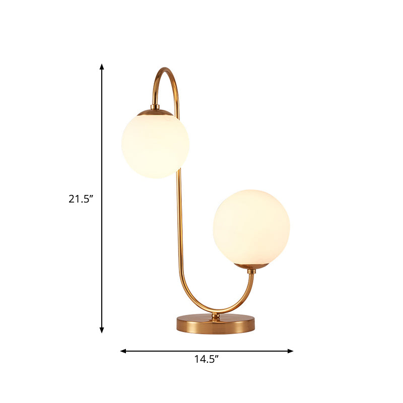 S/C-geformte/Biegung Nachttischleuchte Metall 1/2-Kopf Designer Nachtlampe in Gold mit Kugel Creme-Glas-Schirm