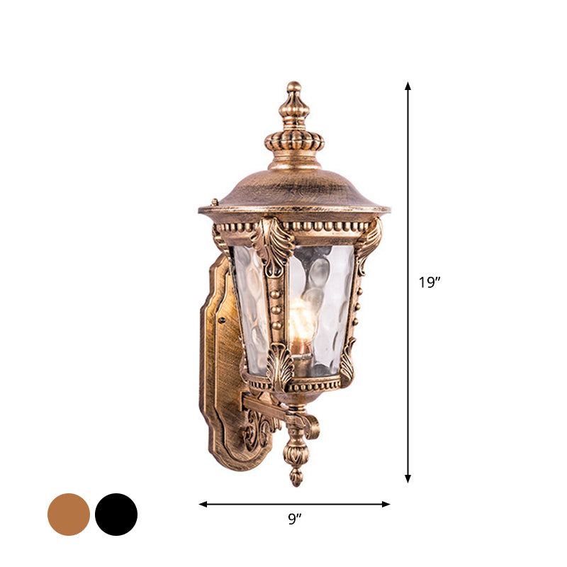 Frendorf | Schwarz/Messing Kegelförmige Wandleuchte Retro Genoppte Glas 1 Kopf Klein/Groß Patio Wandmontierte Lampe