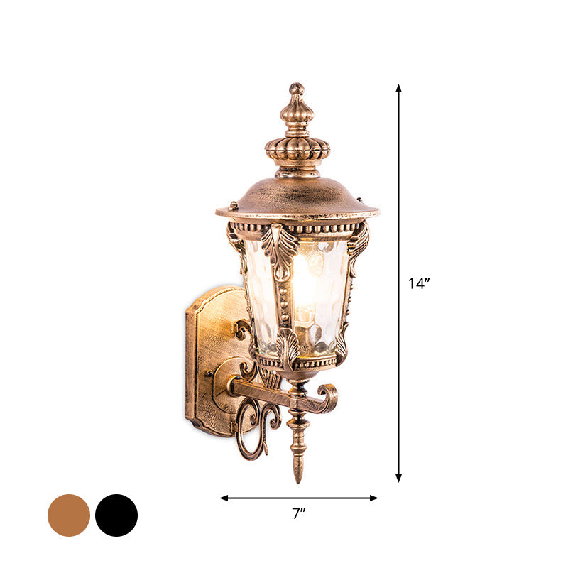 Frendorf | Schwarz/Messing Kegelförmige Wandleuchte Retro Genoppte Glas 1 Kopf Klein/Groß Patio Wandmontierte Lampe