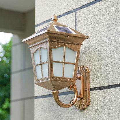 Frendorf | Antieke Stijl Huis Lantaarn Wandlamp Frosted Glas Zonne-LED Wandkandelaar in Messing, Klein/Groot