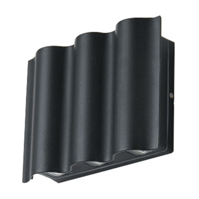 Frendorf | 2/4/6-Licht Patio LED Wandleuchte Moderne Schwarze Aufbauwandleuchte mit Wellenförmigem Metallschirm, Warm/Weißes Licht
