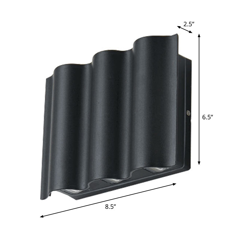 Frendorf | 2/4/6-Licht Patio LED Wandleuchte Moderne Schwarze Aufbauwandleuchte mit Wellenförmigem Metallschirm, Warm/Weißes Licht