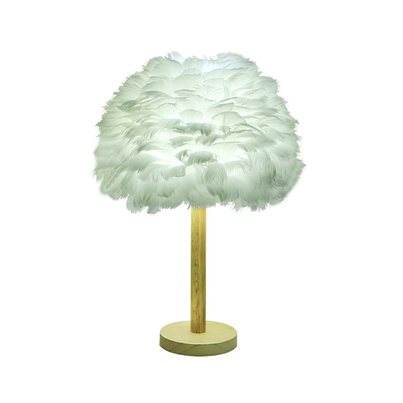 Feder Blumenähnliche Nachtlampe Modern 1-Licht Grau/Blau/Bordeaux und Holz Tischleuchte für Schlafzimmer