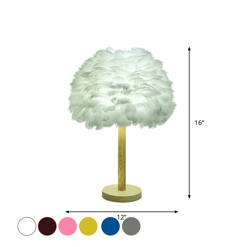 Feder Blumenähnliche Nachtlampe Modern 1-Licht Grau/Blau/Bordeaux und Holz Tischleuchte für Schlafzimmer