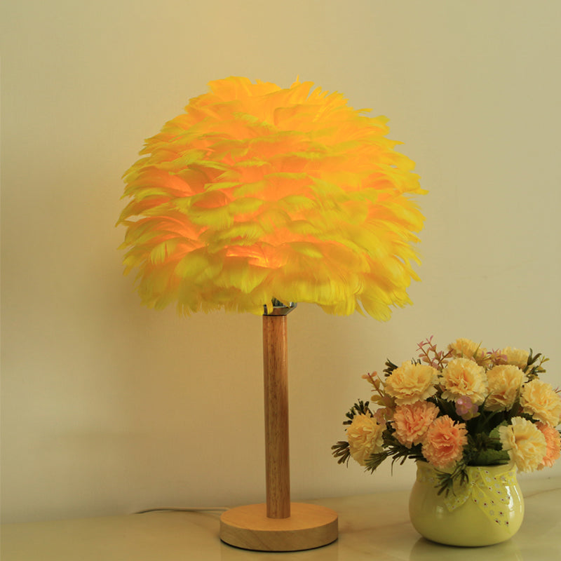 Feder Blumenähnliche Nachtlampe Modern 1-Licht Grau/Blau/Bordeaux und Holz Tischleuchte für Schlafzimmer