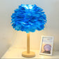 Feder Blumenähnliche Nachtlampe Modern 1-Licht Grau/Blau/Bordeaux und Holz Tischleuchte für Schlafzimmer