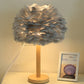 Feder Blumenähnliche Nachtlampe Modern 1-Licht Grau/Blau/Bordeaux und Holz Tischleuchte für Schlafzimmer