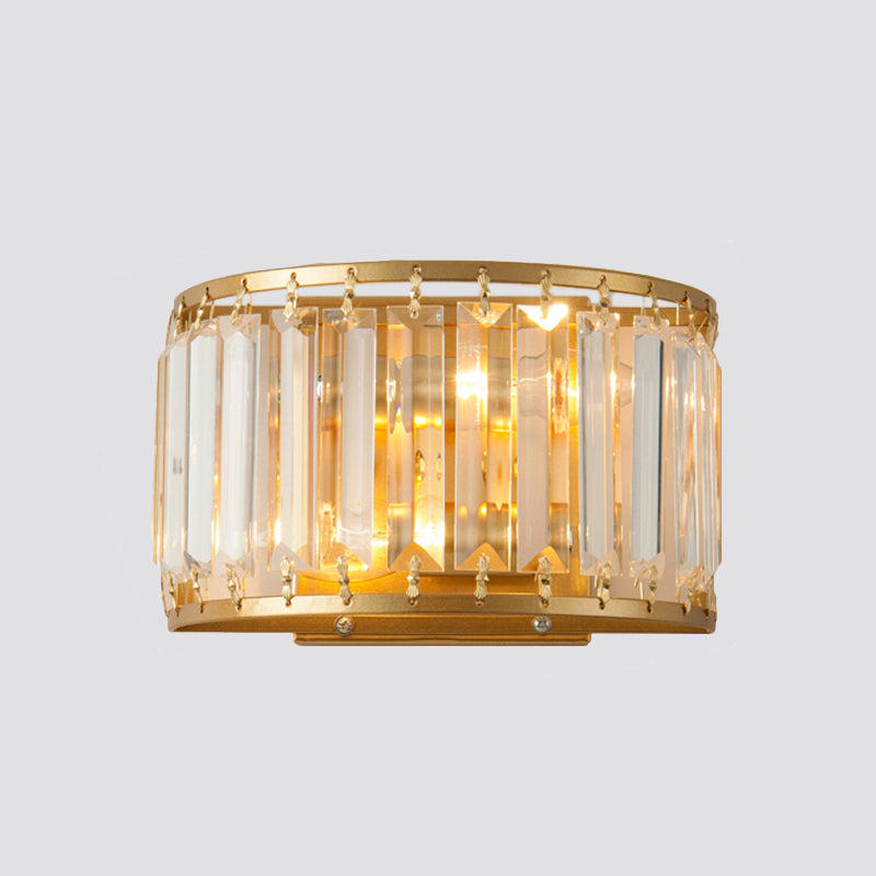 Frendorf | Postmodern 1 Kopf Wandlampe Gold Zylindrisch/Halbe Trommel Wandleuchte mit prismatischem Kristallschirm