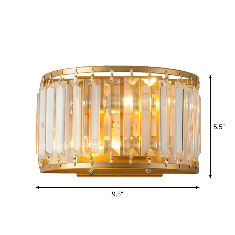 Frendorf | Postmodern 1 Kopf Wandlampe Gold Zylindrisch/Halbe Trommel Wandleuchte mit prismatischem Kristallschirm