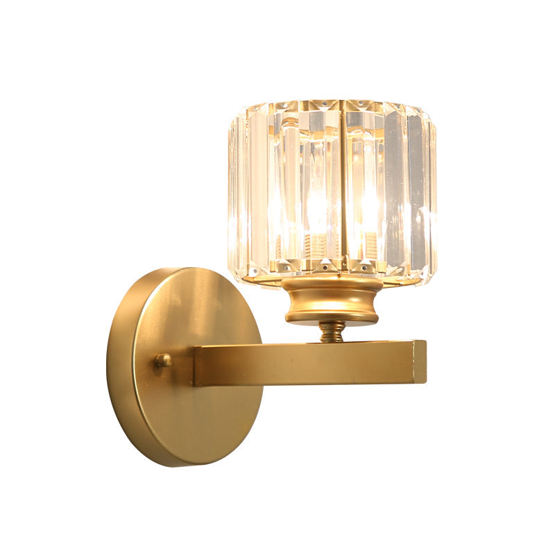 Frendorf | Postmodern 1 Kopf Wandlampe Gold Zylindrisch/Halbe Trommel Wandleuchte mit prismatischem Kristallschirm