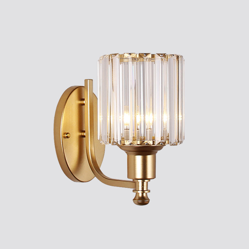 Frendorf | Postmodern 1 Kopf Wandlampe Gold Zylindrisch/Halbe Trommel Wandleuchte mit prismatischem Kristallschirm