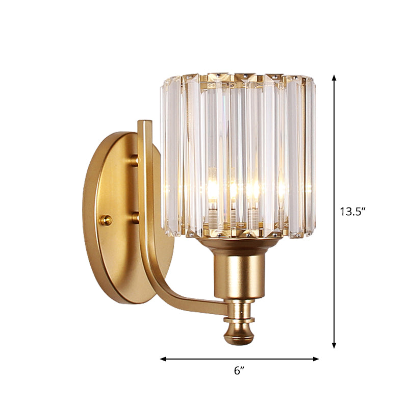 Frendorf | Postmodern 1 Kopf Wandlampe Gold Zylindrisch/Halbe Trommel Wandleuchte mit prismatischem Kristallschirm