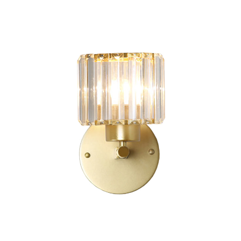 Frendorf | Postmodern 1 Kopf Wandlampe Gold Zylindrisch/Halbe Trommel Wandleuchte mit prismatischem Kristallschirm