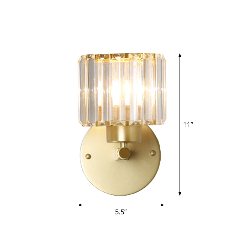 Frendorf | Postmodern 1 Kopf Wandlampe Gold Zylindrisch/Halbe Trommel Wandleuchte mit prismatischem Kristallschirm