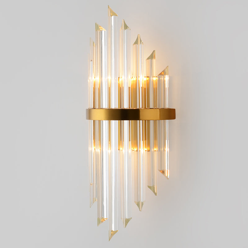 Frendorf | 1/2/3-Glühbirnen Wohnzimmer Wandleuchte Moderne Gold Wandleuchte mit Flöte/3-Tier/Zylinder Kristallschirm