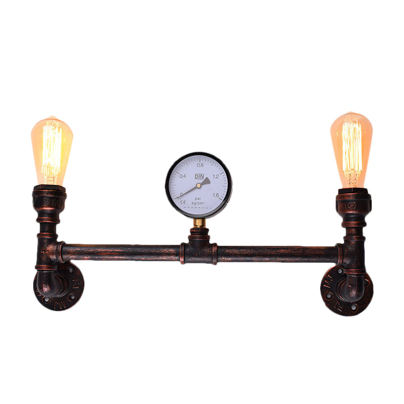 Frendorf | 2-Licht Druckmessgerät Wandmontierte Rohrleuchte Industrielles Wetterbeständiges Kupfermetall-Wandleuchte für Innen, 20,5"/21,5" Breite