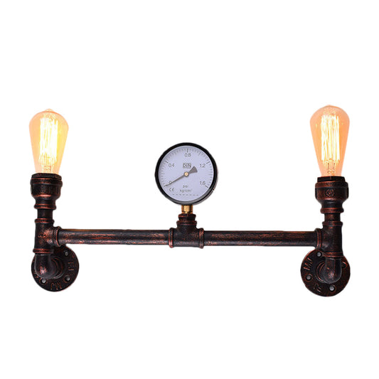 Frendorf | 2-Licht Druckmessgerät Wandmontierte Rohrleuchte Industrielles Wetterbeständiges Kupfermetall-Wandleuchte für Innen, 20,5"/21,5" Breite