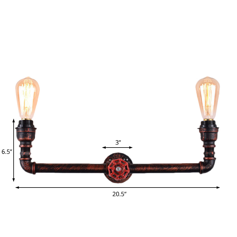 Frendorf | 2-Licht Druckmessgerät Wandmontierte Rohrleuchte Industrielles Wetterbeständiges Kupfermetall-Wandleuchte für Innen, 20,5"/21,5" Breite