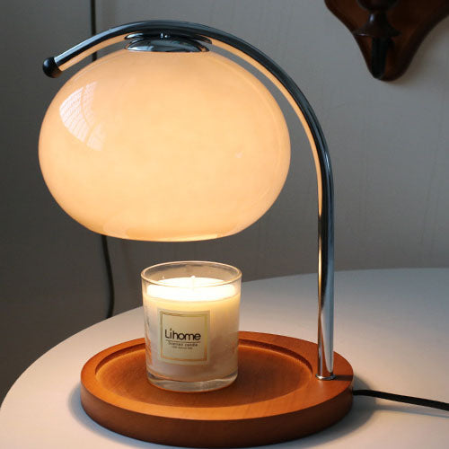 Frendorf | Melva Vintage Glasdom-Lampe mit Holzsockel | Schmelzendes Wachs | Dimmer | Stimmungslicht | Deko für Zuhause