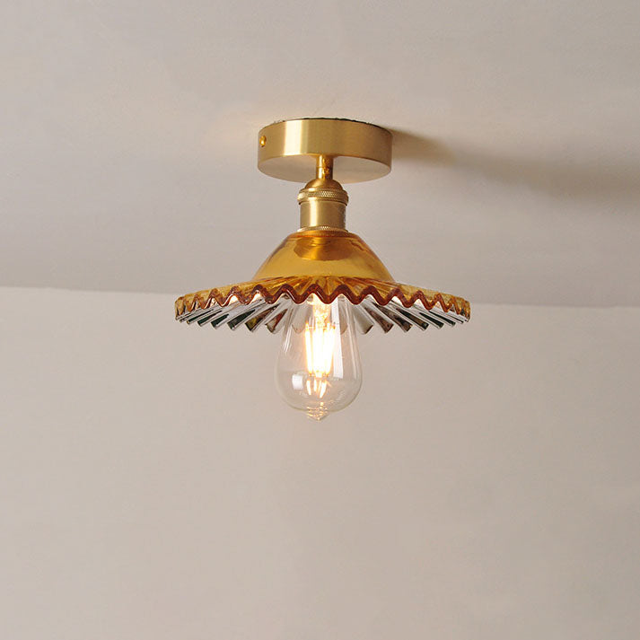 Frendorf | Lotuvia Japanische Vintage Deckenleuchte | Glas & Messing | Lotus Design | Semi-Flush-Mount
