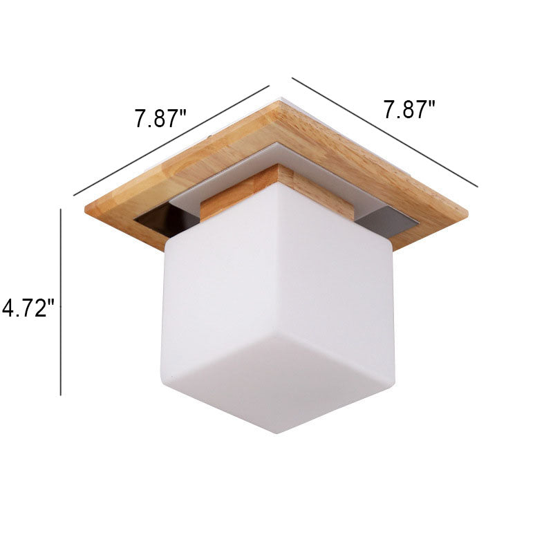 Frendorf | LogLight Minimalistische Deckenleuchte | Quadratisches Holz- und Glasdesign | Nordic 1-flammige Beleuchtung