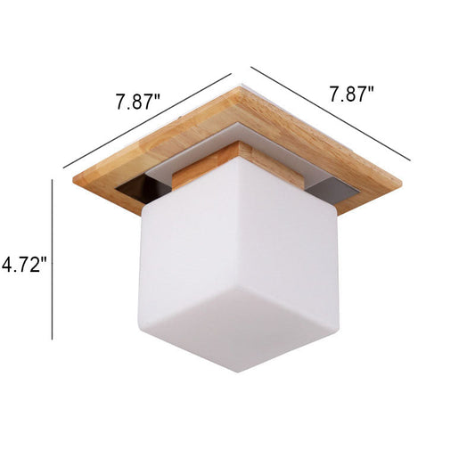 Frendorf | LogLight Minimalistische Deckenleuchte | Quadratisches Holz- und Glasdesign | Nordic 1-flammige Beleuchtung