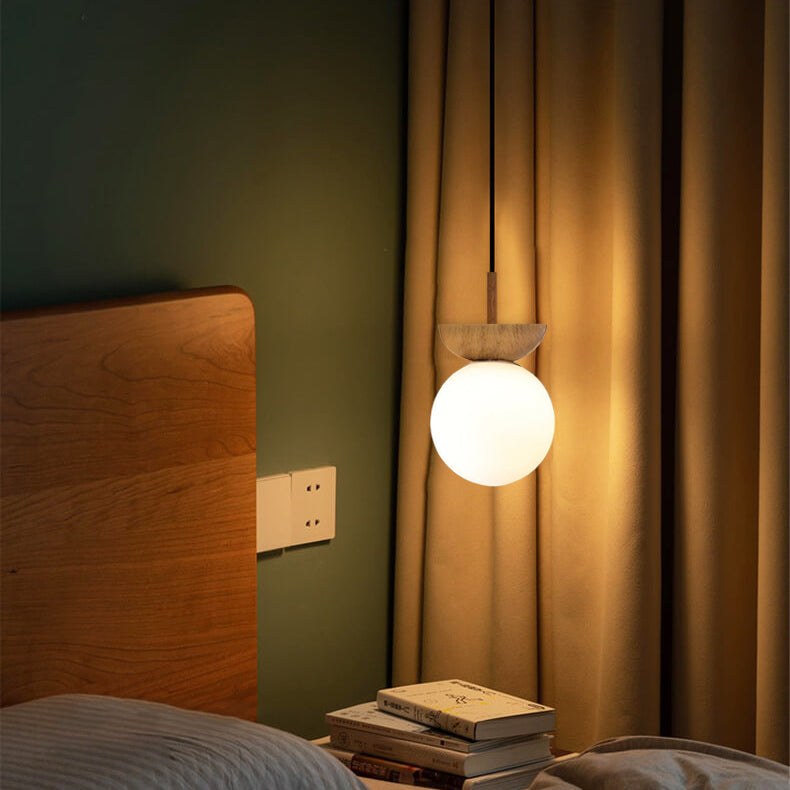 Frendorf | LumiHaus Deckenleuchte Holz | Japanisch-Nordisches Design | Glas Kugel | Warmes Stimmungslicht