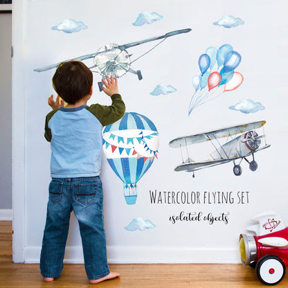 Frendorf | Cartoon Wandtattoos Aquarell Klassische Flugzeuge