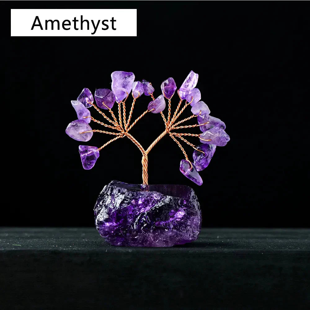 Frendorf | GemFortune Kristall Glücksbaum | Naturstein Baum mit Rohsteinbasis | Dekoration für Heim, Büro & Schreibtisch