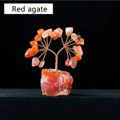 1PC Naturstein Kristall Glücksbaum mit Rohsteinbasis Heim Büro Schreibtisch Wohnzimmer Kristall Dekor Mini Größe