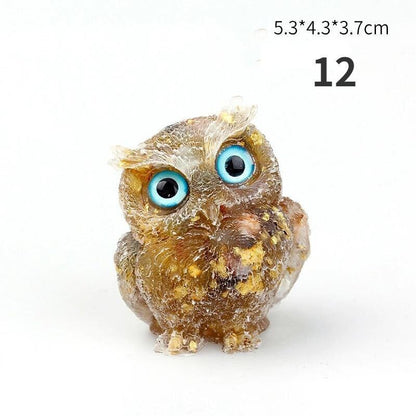 1PCS Neue Kristallstein Kies Eule Tierhandwerk Handgefertigte kleine Figuren DIY Harz Tischdekoration Wohnkultur Sammelgeschenke 2023