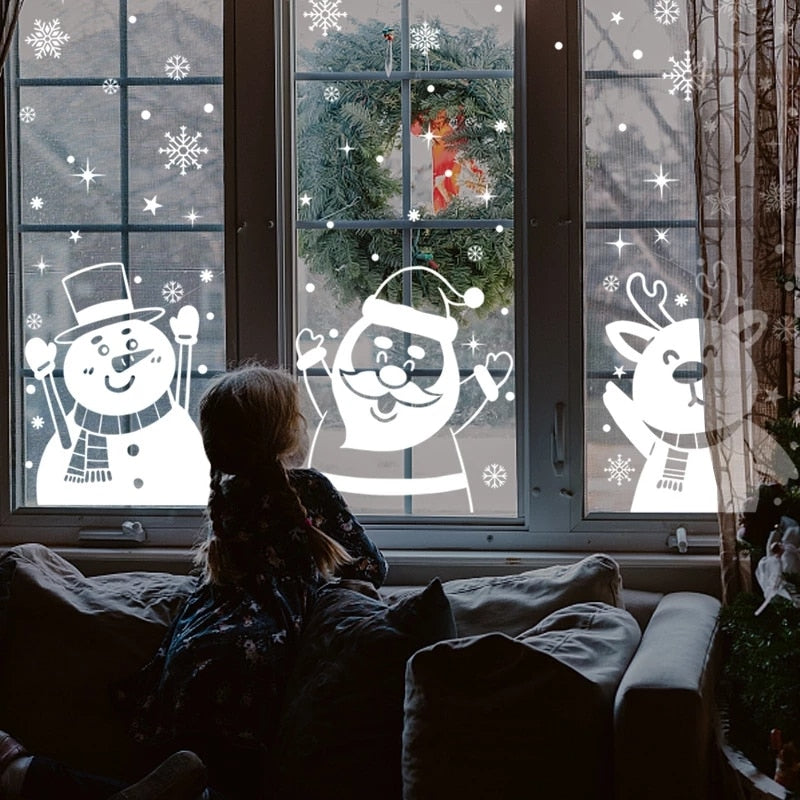 1Set Weihnachtsmann Schneemann Elch Fenster Aufkleber Schneeflocke Elektrostatische Wandaufkleber Weihnachtsdekoration Für Zuhause Neujahr