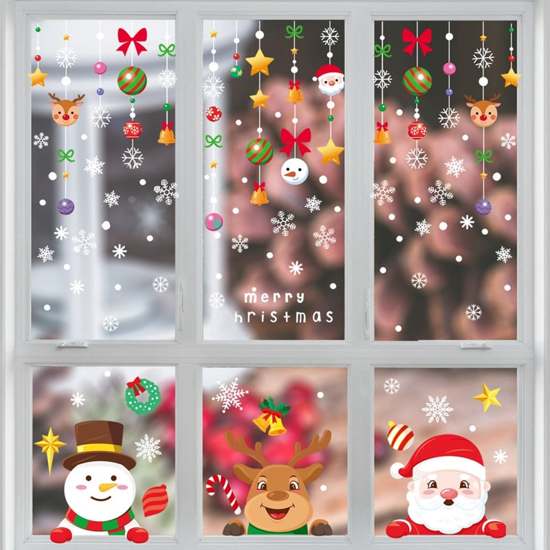 1Set Weihnachtsmann Schneemann Elch Fenster Aufkleber Schneeflocke Elektrostatische Wandaufkleber Weihnachtsdekoration Für Zuhause Neujahr