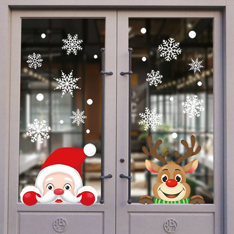 1Set Weihnachtsmann Schneemann Elch Fenster Aufkleber Schneeflocke Elektrostatische Wandaufkleber Weihnachtsdekoration Für Zuhause Neujahr