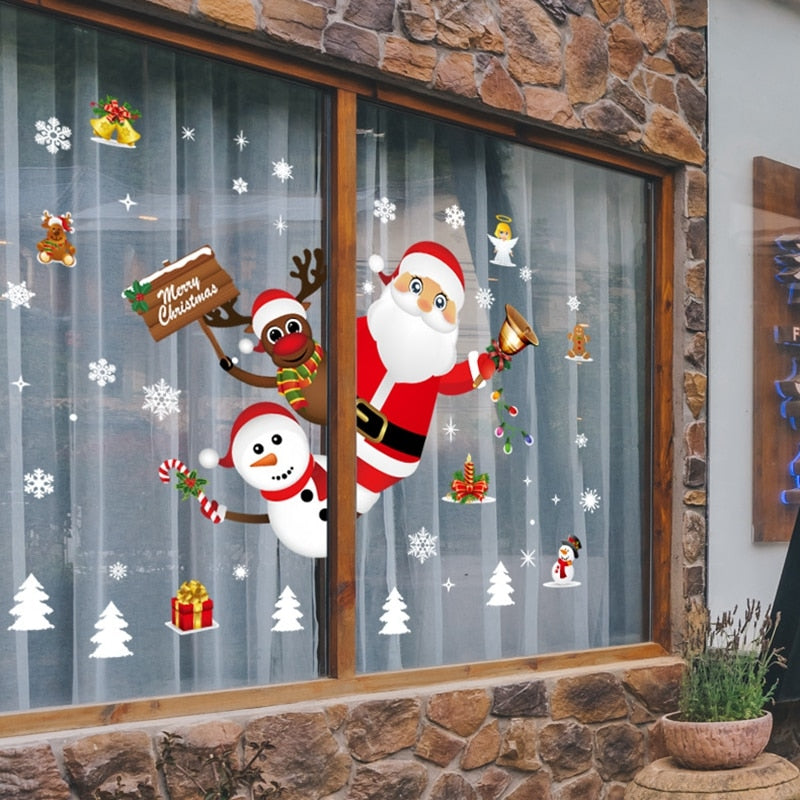 1Set Weihnachtsmann Schneemann Elch Fenster Aufkleber Schneeflocke Elektrostatische Wandaufkleber Weihnachtsdekoration Für Zuhause Neujahr