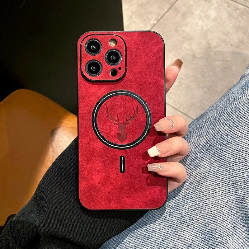 Frendorf | Luxus Hirschleder Apple iPhone Hülle | Magnetische Handyhülle, Kabellose Case, MagSafe, Wireless-Laden, Schutzhülle, Cover iPhone 15, 14, 13 Pro Max Plus