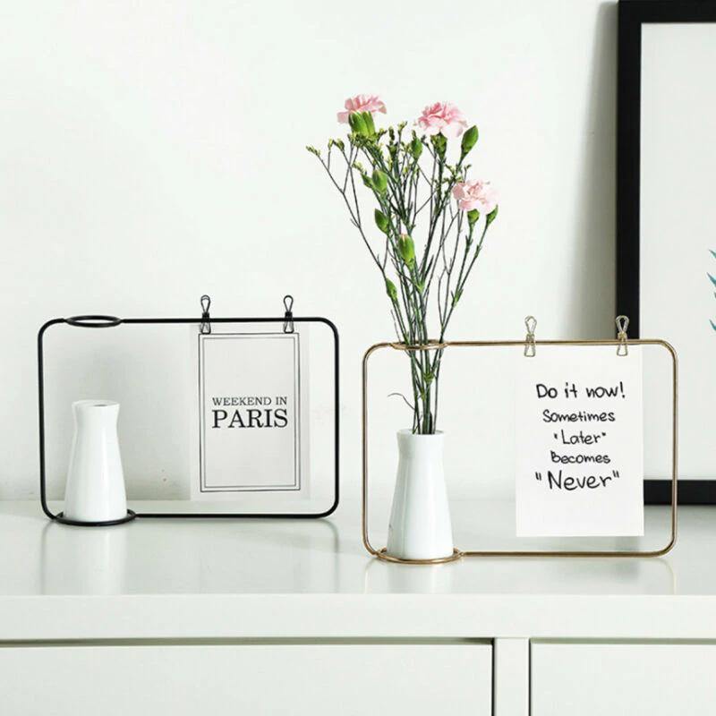 Frendorf | FrameVase - Metall Bilderrahmen mit Keramikvase und Clips | Dekorative Fotoanzeige | Moderne Wohndeko