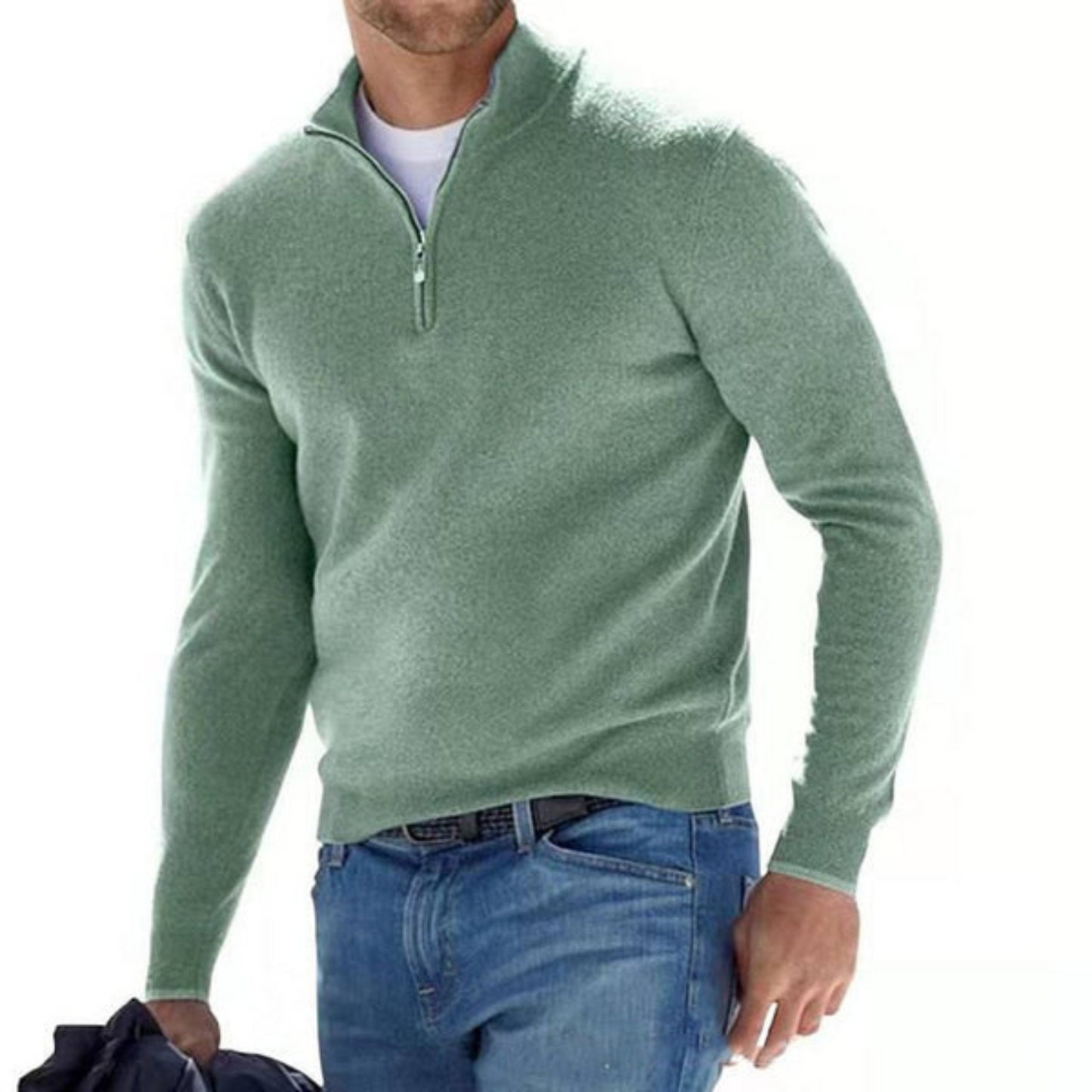 Frendorf | Pullover aus Merino mit V-Ausschnitt und Reißverschluss.