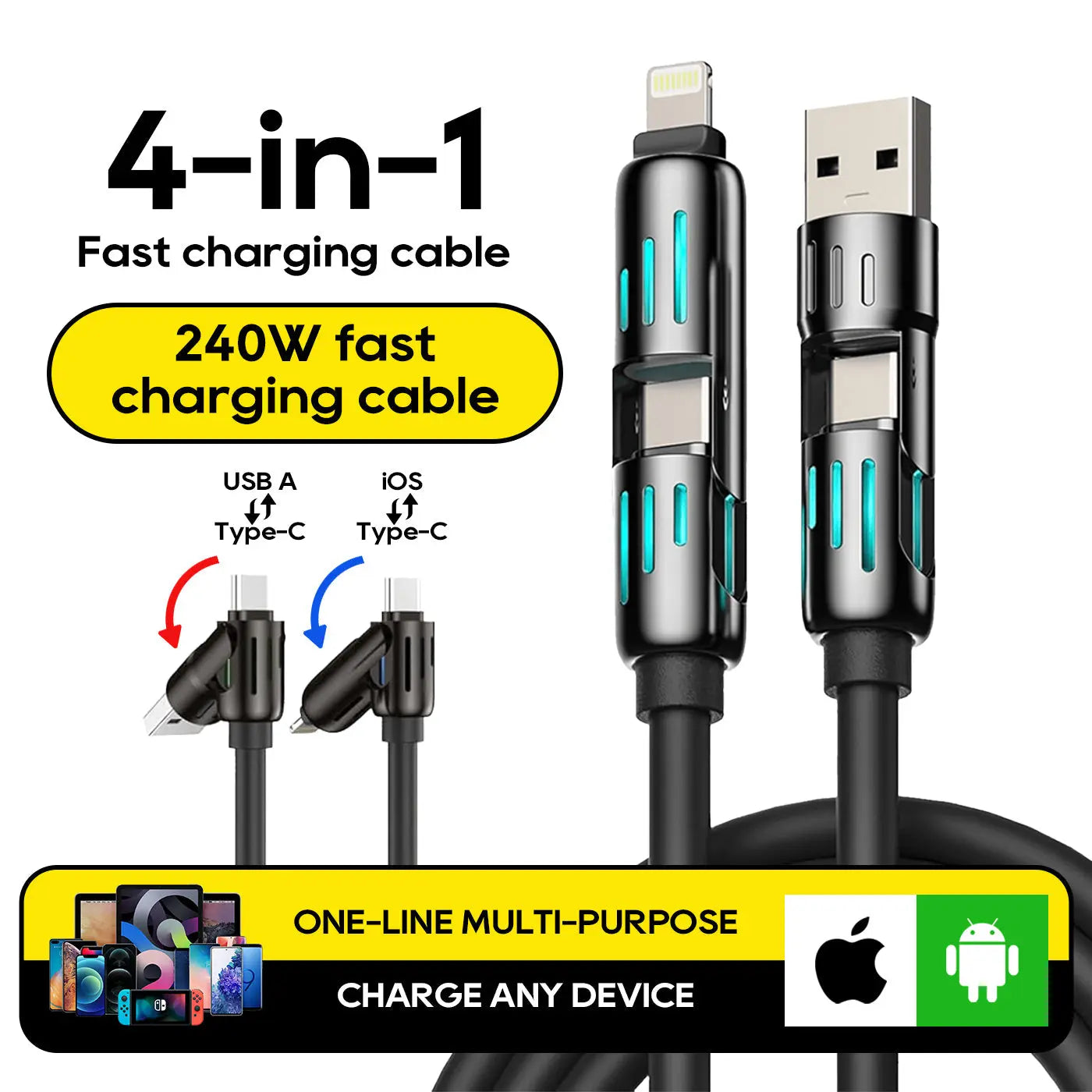 Frendorf | Schnelles 4-in-1 USB-Kabel – Universell & Langlebig