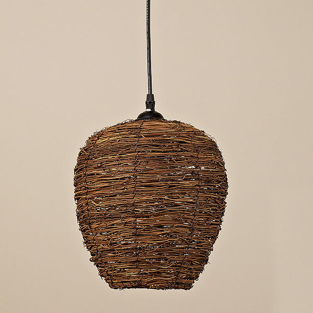 Frendorf | RattanDome Retro Pendelleuchte | Handgewebtes Rattan-Design | 1-Licht | Natürliche Wohnbeleuchtung