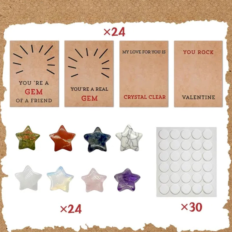 Frendorf | 24 Stück Valentinstagskarten mit sternförmigen Kristallen