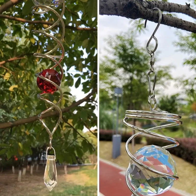 Frendorf | Windspiel Dekor Kristall Blickball Spiral Schwanz Windspinner Stabilisator