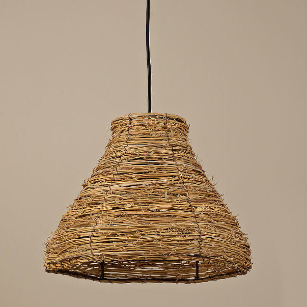 Frendorf | RattanDome Retro Pendelleuchte | Handgewebtes Rattan-Design | 1-Licht | Natürliche Wohnbeleuchtung