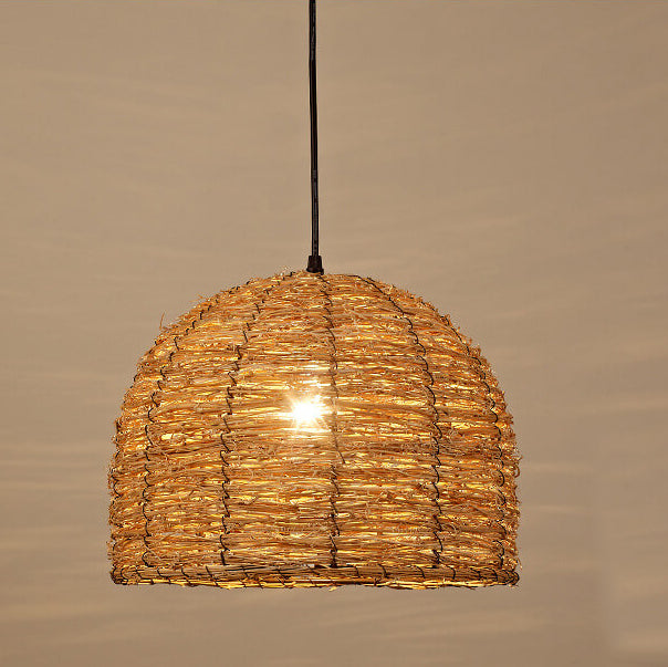 Frendorf | RattanDome Retro Pendelleuchte | Handgewebtes Rattan-Design | 1-Licht | Natürliche Wohnbeleuchtung
