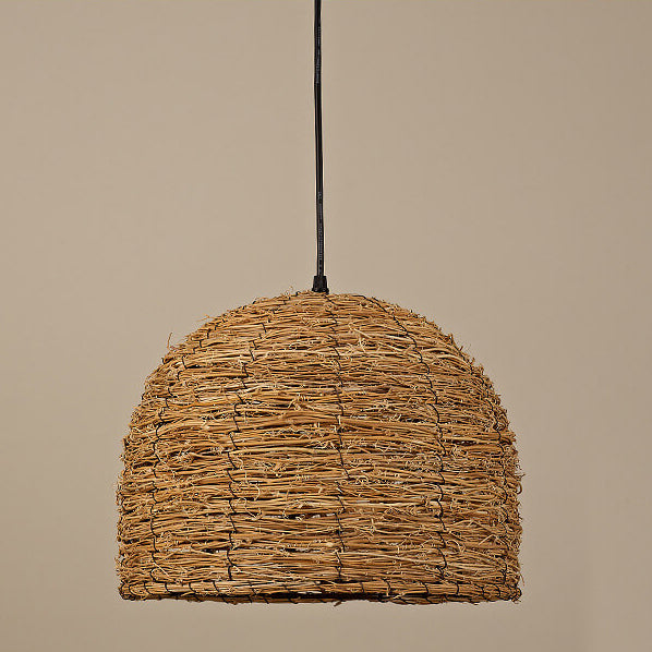 Frendorf | RattanDome Retro Pendelleuchte | Handgewebtes Rattan-Design | 1-Licht | Natürliche Wohnbeleuchtung
