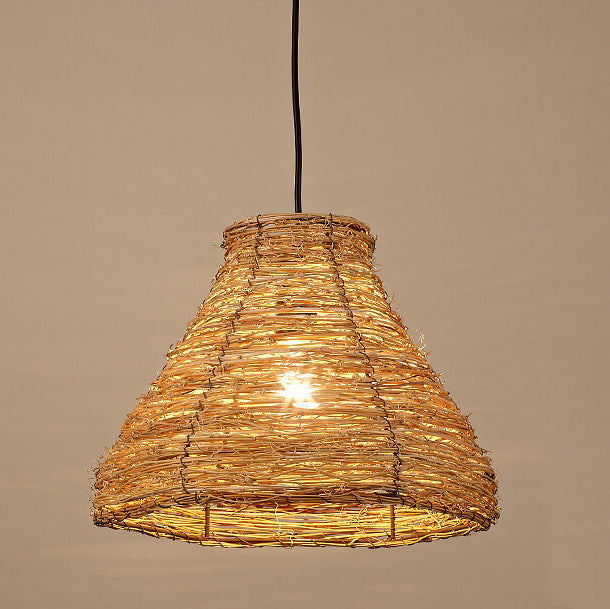Frendorf | RattanDome Retro Pendelleuchte | Handgewebtes Rattan-Design | 1-Licht | Natürliche Wohnbeleuchtung
