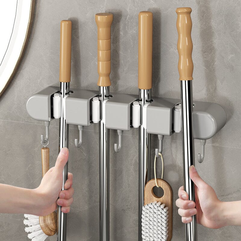 Frendorf | GripWall Mop- und Besenhalter | Wandmontiertes Aufbewahrungssystem mit Haken | Multifunktionales Lagerregal für Haushalt & Garage