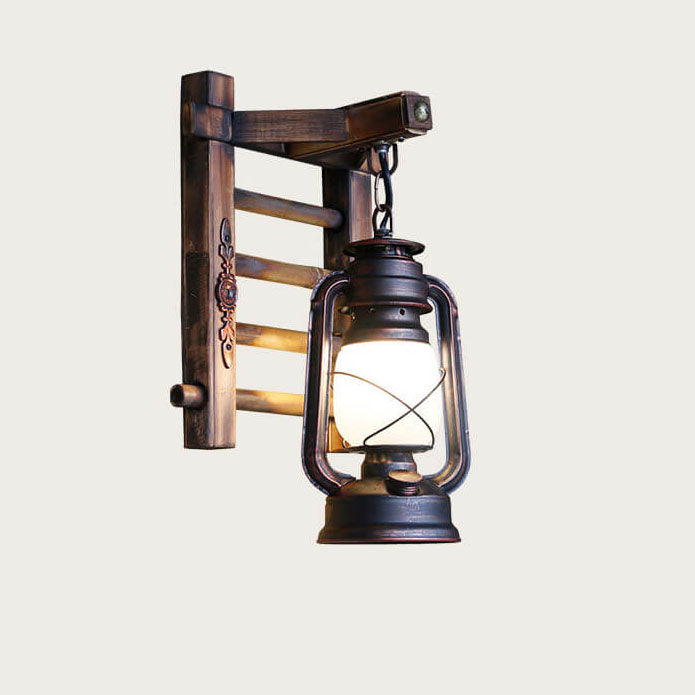 Frendorf | BambooLuxe Wandleuchte | Vintage Kerosin-Look | Bambusgeflecht Basis | 1-Licht Wandlampe