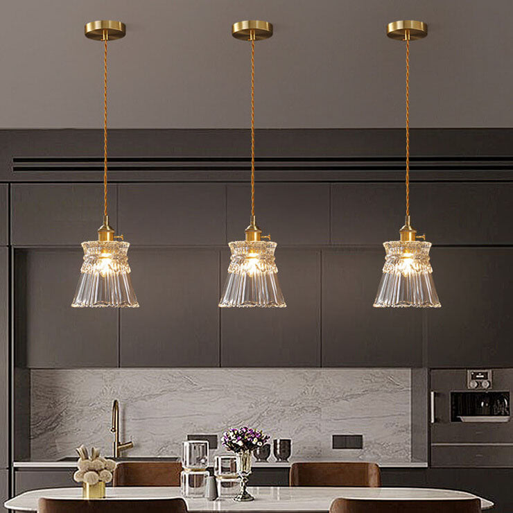 Frendorf | Bellux Glas Pendelleuchte | Modernes Glockenschirmdesign | Messingoptik | 1-flammig | Luxuriöse Beleuchtung