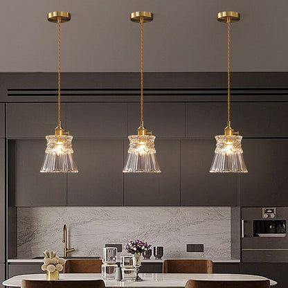 Frendorf | Bellux Glas Pendelleuchte | Modernes Glockenschirmdesign | Messingoptik | 1-flammig | Luxuriöse Beleuchtung